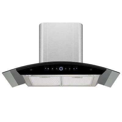 China Arco de acero inoxidable de vidrio eléctrico chimenea Range Hood Aplicación controlada de bajo ruido en venta