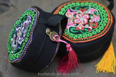 China National Round Hmong Hand Shoulder Bag Ethnic Wind Bags Embroidered Handbags Crochet Handmade Handbags for sale