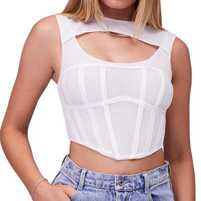 China Mesh White Corset Women Cropped Sheer Breathable Tops Sexy White Cropped Ladies Corset Top for sale