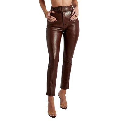 China 2021 Summer Fashion Women Mid Waist Croc Faux Leather Slit QUICK DRY Pants for sale