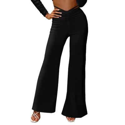 China Fashion QUICK DRY Women's Fit Casual Black Ruched Tie Waist Rocker Pants Sparkle Trousers for sale