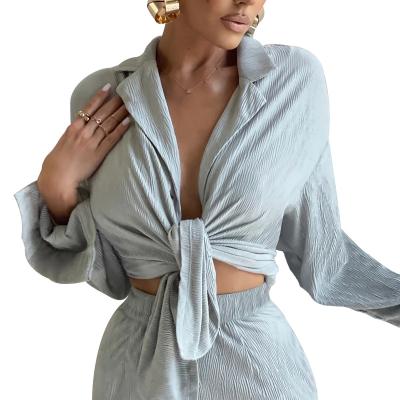 China New Women Fashion High Quality Blue Pleated Anti-wrinkle Long Sleeve Oversized Shirt for sale