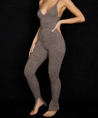 China Amazon Hot Selling V-Neckline Anti-pilling Slit Hem Backless Casual Knit Lady One Piece Romper Jumpsuit for sale