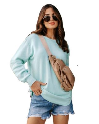 China 2023 WOMEN'S SPRING LADIES WHOLESALE COMFORTABLE APPAREL LONG SLEEVE COTTON BLEND Anti-wrinkle KNIT SWEATER - SEAFOAM WOMEN HOODIES for sale