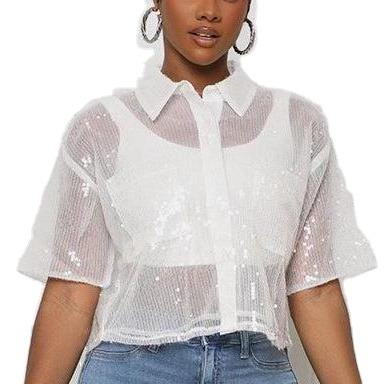 China 2023 summer women clothing QUICK DRY new run casual show sequin culture good quality young ladies short sleeve shirt top fashion for sale