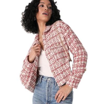 China 2023 Hot Sale Anti-wrinkle Women Autumn Blazer Turn-Down Collar Shorts Coated Pocket Cotton And Wool Stylish Casual Jacket for sale