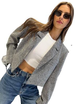 China 2023 Anti-wrinkle fashionable women's V-neck solid color shorts cotton and woolen coats comfortable casual blazer for sale