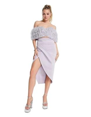 China 2023 QUICK DRY New Design Stylish 2 Piece Off Shoulder Wrap Tuck Faux Feather Midi Pencil Dress in Lilac for sale