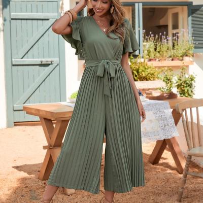 China 2023 Fashion Ladies Design Casual Style Emery Rose Butterfly Sleeve Pleated Belted Breathable Simple Overalls for sale