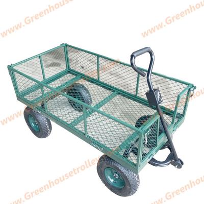 China Steel Mesh Yard Garden Wagon Utility Easy Movable Heavy Duty Garden Wagon Wagon With 4 Four Wheels for sale