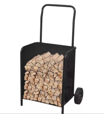 China Log Racks and Carriers Firewood Log Shopping Cart with Decorative Holes Convenient Rolling Wooden Log Cart for sale