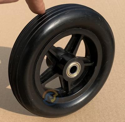 China Garment Shops 6 Inch PU Foam Wheel 6 Inch Flat Freewheel With Spoke Plastic Wheel Center for sale