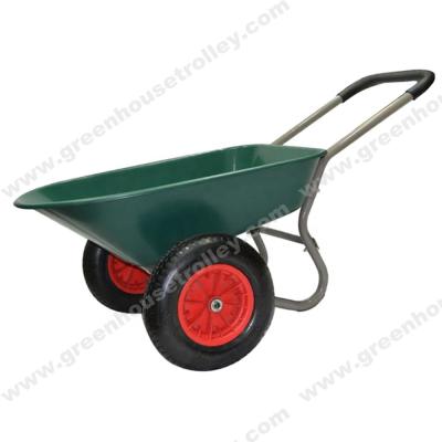 China Garden/Yard/Construction Twin Wheel Barrow With Tray Two Plastic Big Wheel Plastic Wheel Barrow for sale