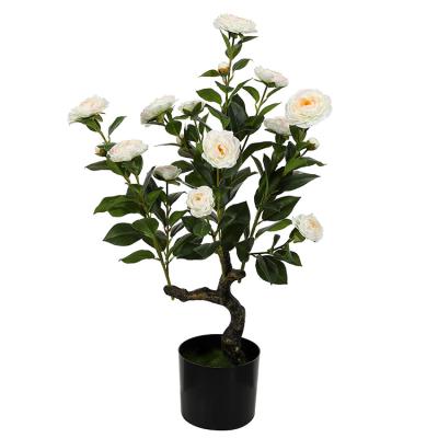 China Home Decoration Simulation Pole Camellia Artificial Green Plants For Home Environmentally Friendly 90cm White Poles Restaurants And Hotels for sale