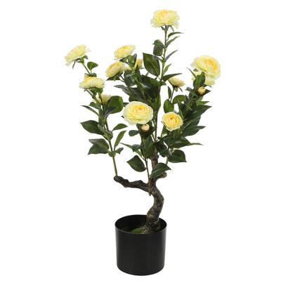 China 165 Cm Simulation Pole Camellia Artificial Plants Bedroom Green Environment Friendly Yellow Plant Decoration for sale