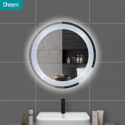 China DHEEM IP44 Magnifying Round Bathroom Frameless Decorative Wall Mounted Illuminated Crystal LED Mirror for sale