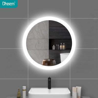 China DHEEM popular modern round frameless wall illuminated smart bathroom mirror with led lights for sale