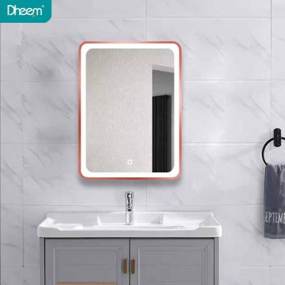 China DHEEM Square Fog Light Magnifying LED Wall Mounted Bathroom Lighted Mirror With Frame for sale