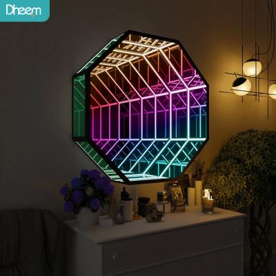 China Modern Nordic Luxury Polygonal Mirror Smart Home Infinite Magic Color Changing Lead Glass RGB Mirror Wall Lamp for sale