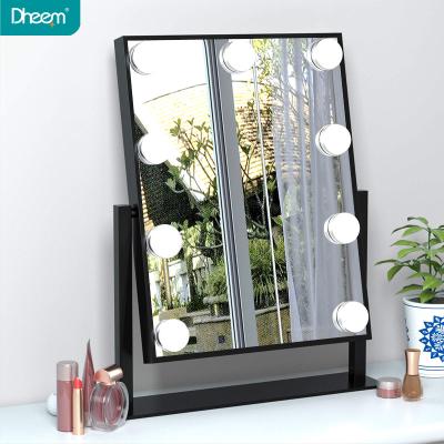 China Dheem Lit Hollywood Mirrored Metal Vanity Table With Mirror Makeup Cosmetic Organizer Mirror for sale