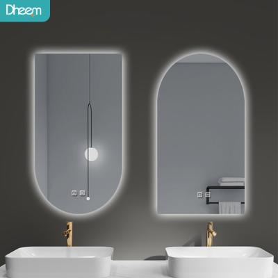 China Hotel Bathroom Hd Decoration Oval Makeup Light Half Led Mirror High Performance With Led Lights For Dressing Table Mirror for sale