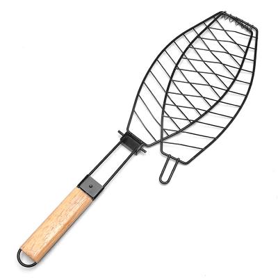 China Not Easily Cleaned Stick Oden Handle Fish Shaped Net Grilling Basket Grill Net BBQ Grill Roasting Tool for sale