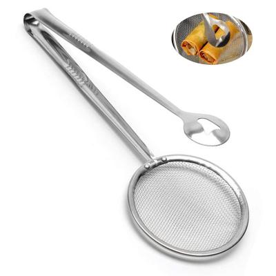 China Handheld Oil Filter Fried Food Oil Strainer Stainless Steel Strainer Viable Multifunctional Spoon Filter Mesh Clip for sale