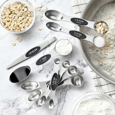 China Premium Stocked Double Heads Magnetic Measuring Cups Stainless Steel Measuring Cups And Spoons Scoop Set for sale