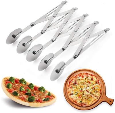 China Amazon Hot Sale 3/5/7 DoubleWheel Stainless Steel Pizza Cutter Stored Retractable Cookies Cake Pastry Cutter for sale