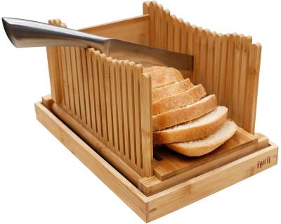 China Amazon Hot Sale Homemade Bread Slicer Stored Bamboo Folded Cutting Board with Crumb Tray for sale