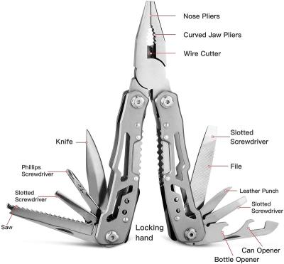 China Multifunctional 14 in 1 Stainless Steel Multitool Pliers Premium Portable Multi Tool with Safety Locking Pocket Knife Survival Tool for sale