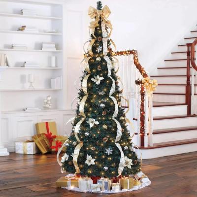 China Eco-Friendly 6 ft. Pre Bed Pre Decorated Christmas Tree Pop Christmas Tree with Decorations and 200-LED Warm Lights, Red Gold for sale