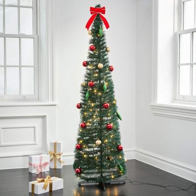 China 6FT Eco-Friendly Pre-Lit Pop Up Christmas Tree With Outdoor Led Lights Artificial Collapsible Christmas Trees Decorated Holiday Party Decor for sale