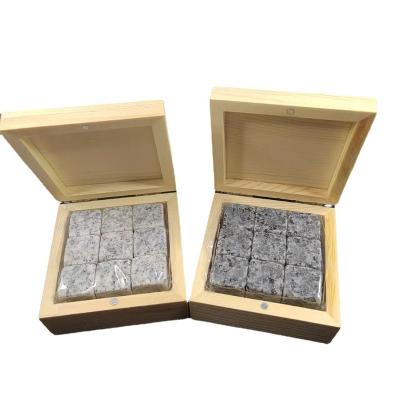 China Success Bar Accessories Granite Whiskey Stones Rocks Whiskey Stocked Cooling Glass Stone Set With Glass Gift Box Set for sale