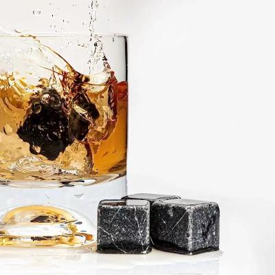 China Stocked Most Popular 8 Pcs Granite Rock Ice Cube Cooling Stone and Whiskey Glass Set Wooden Box and Reusable Whiskey Stone Gift Set for sale