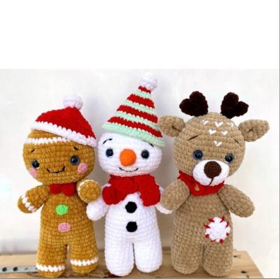 China 100% Soft Toy Velvet Chenille Amigurumi Crochet Christmas Santa Claus Snowman Deer Handmade Doll For Gift for sale