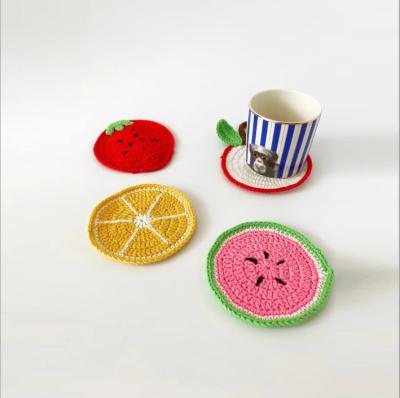 China Cute Place Mat Crocheting Stocked Custom Watermelon Fruit Cup Mat Coffee Coaster Handmade From China Factory for sale