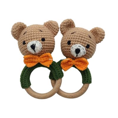 China Soft Custom Bear Toy Baby Teether Wooden Teethers And Rattles Wooden Gift For Newborn Baby for sale