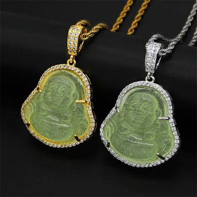 China Factory Direct Sale Religious Iced Out Buddha Maitreya Jade Necklace 18k Gold Plated Necklace For Women for sale