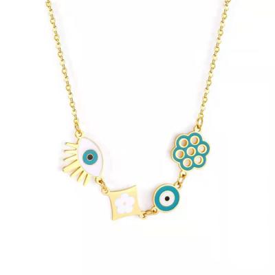 China New Arrival High Quality Women Flower Necklace Jewelry, Stainless Steel 18k Gold Plated Evil Eye Round Necklace for sale