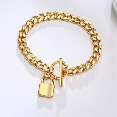 China CLASSIC Designer OT Clasp Lock Charms Bracelet 316L Stainless Steel Miami Cuban Link Chain Gold Bracelets for sale