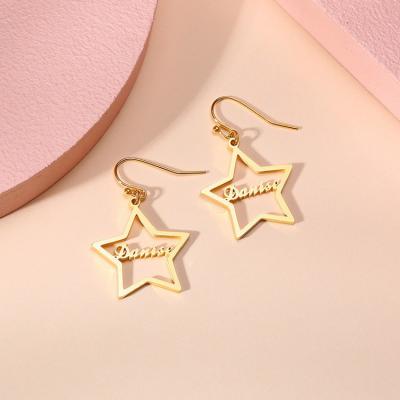 China 2021 Cute Popular Stainless Steel Gold Star Earring Personalized Custom Nameplate Letter Earrings for sale