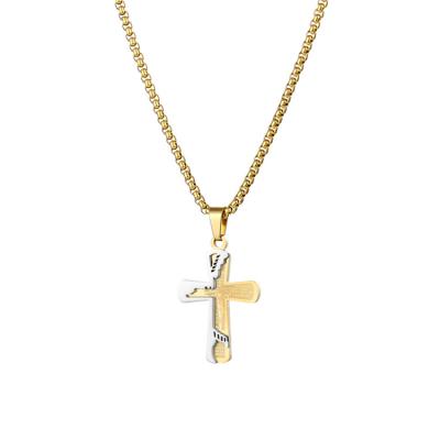 China Environmental Friendly High Quality Black Stainless Steel Gold Necklace Custom Engraved Cross Necklace for sale