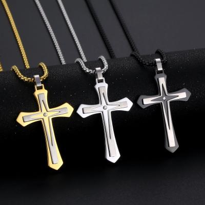 China Mens Religious Custom Diamond Stainless Steel Jewelry Fashion Cross Necklace for sale