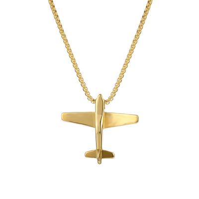 China Gold Plated Charm Stainless Steel Chain Box Necklace Airplane Pendant Claw Setting Free Jewelry Men's Flat Paper Pendants XR Pendants for sale