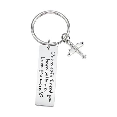 China Eco-Friendly Bulk Cheap Silver Safe Link Airplane Drive Jewelry 316L Stainless Steel Gifts Key Chain Personalize for sale