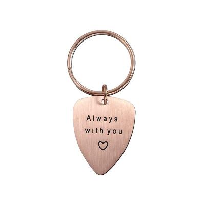 China Eco Friendly Always With You Shield Charm Jewelry Key Chain , Custom Engraved White Rose Gold Key Chain for sale