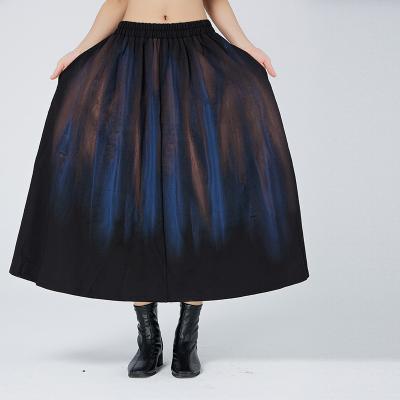 China Plus size Autumn And Winter New 2021 women's skirt contrast printed slim skirt 65835 temperament elastic loose look skirt gradient waist for sale