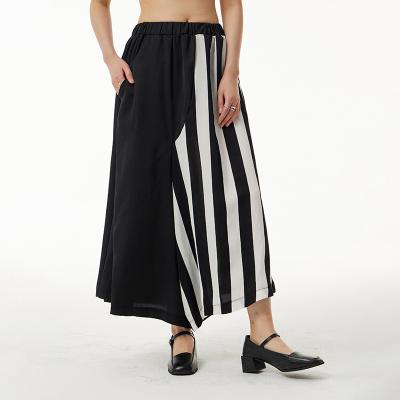 China Viable Plus Size Women's Elastic Waist Look Slim Wide Leg Pants 2022 New Spring Women's Striped Stitching Pants 81103 for sale