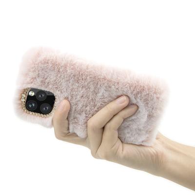 China Winter Shockproof Handmade Cover Cute Fur Gift Plush Case For iPhone 6 7 8 plus X XS 11 Pro Pink Fluffy Phone Case for sale